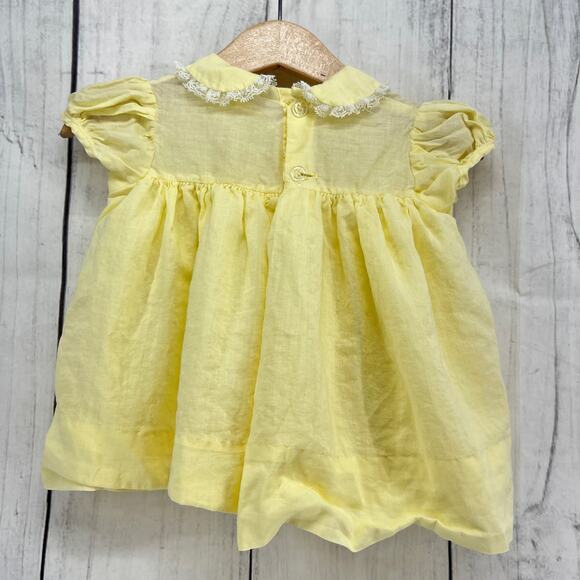 AMERICAN VINTAGE 3-6 Months Young Life Yellow Baby Doll Dress Floral Embroidered - Picture 2 of 9